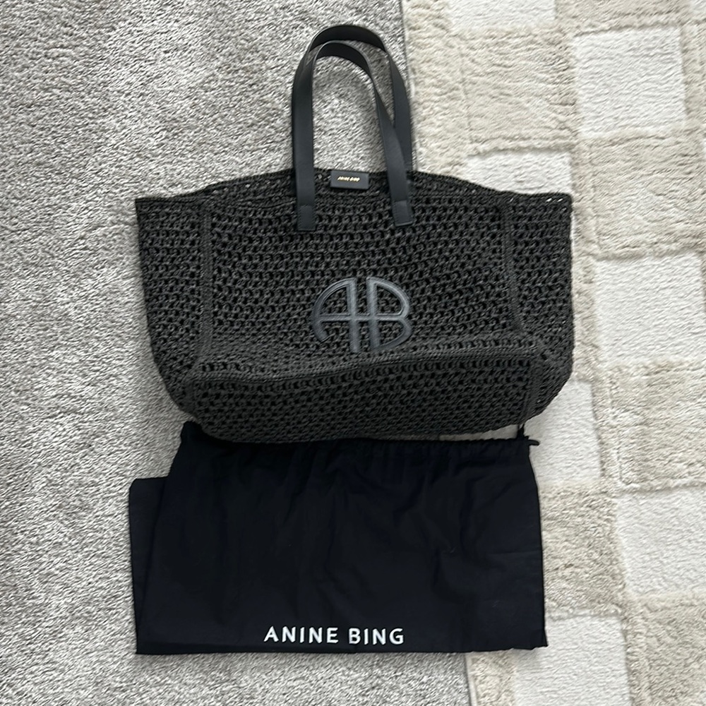 Anine Bing Black Crochet Tote Bag